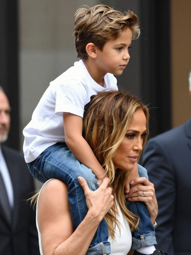 Woman Carrying Child on Shoulders in Urban Setting