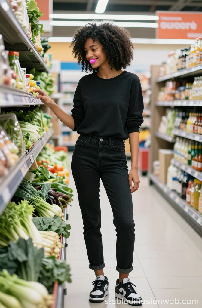 Woman Choosing Fresh Vegetables in Grocery Store