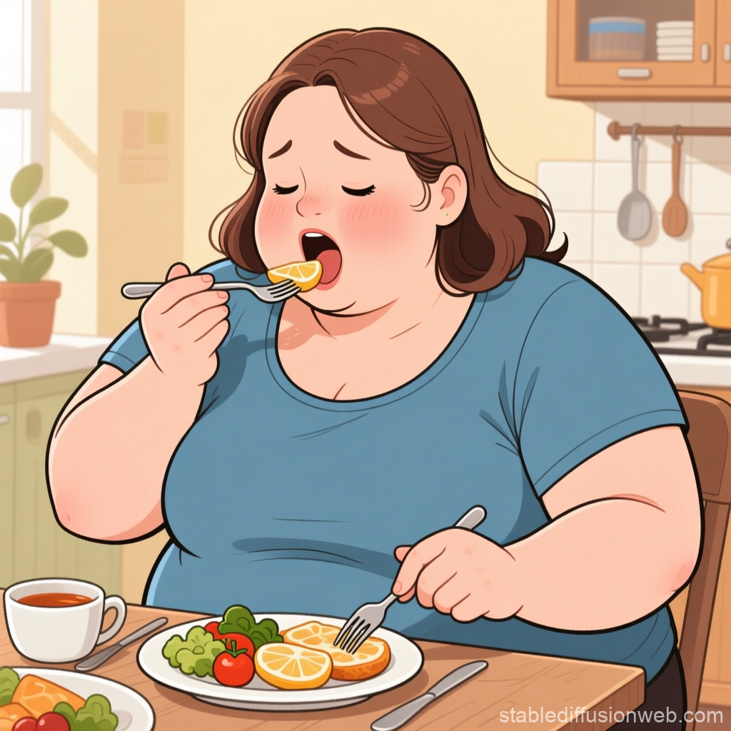 Woman Eating Lemon Slice at Kitchen Table