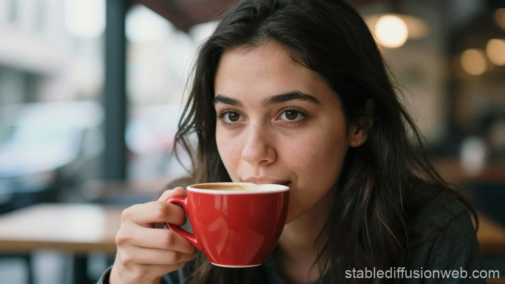 Woman Enjoying Coffee in Cozy Cafe