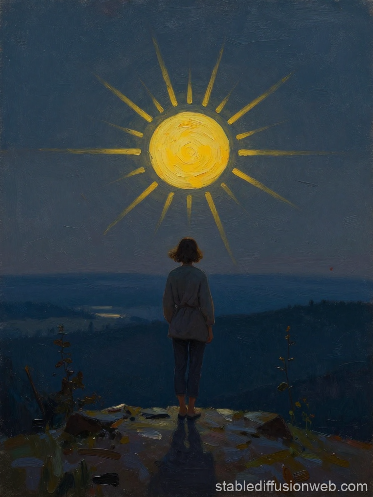 Woman Gazing at the Midnight Sun