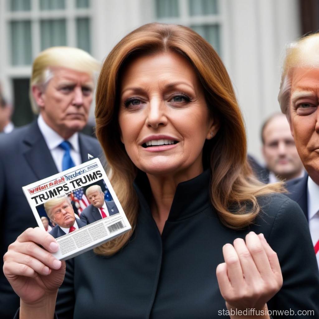 Woman Holding Newspaper with Trump Headlines