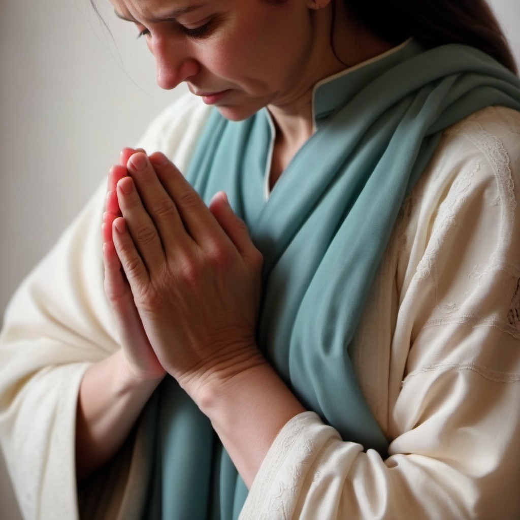 Woman in Prayer with Hands Folded and Eyes Closed