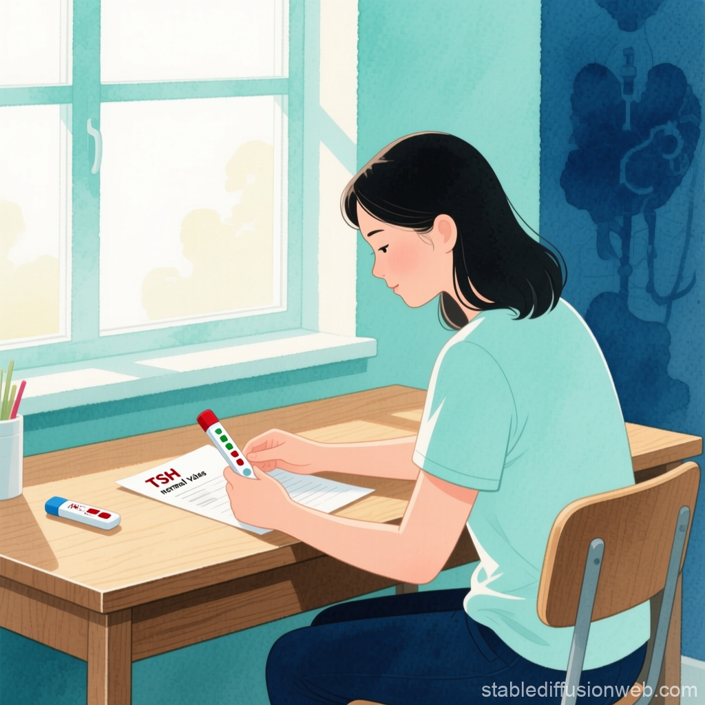 Woman Reviewing Blood Test Results at Desk