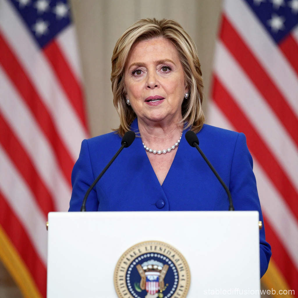 Woman Speaking at Podium with American Flags