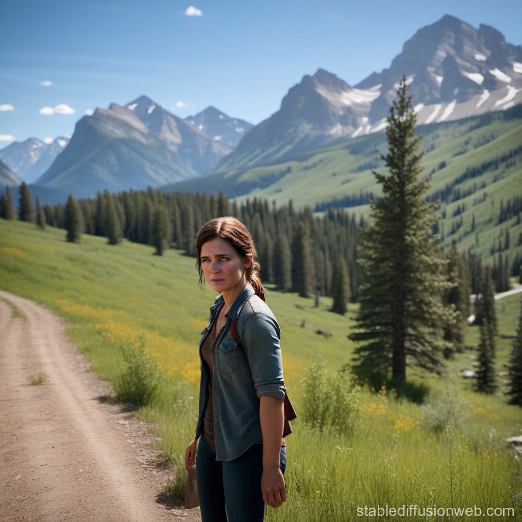 Woman Standing on Mountain Trail with Scenic View