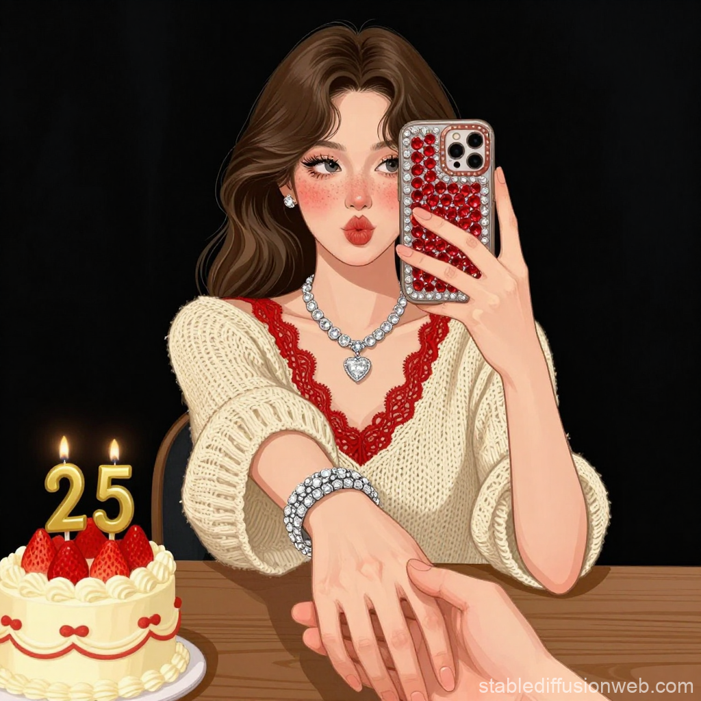 Woman Taking Selfie Holding Hands on 25th Birthday