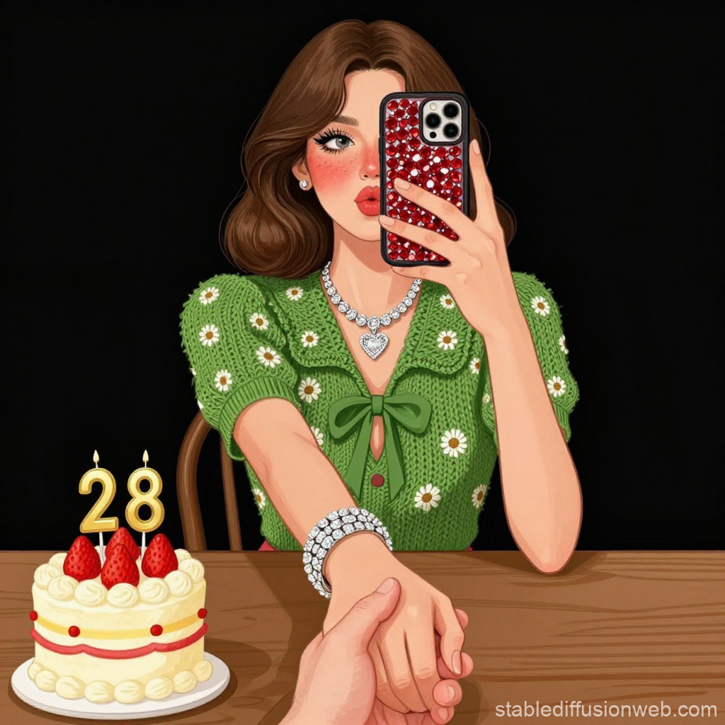 Woman Taking Selfie Holding Hands on Birthday