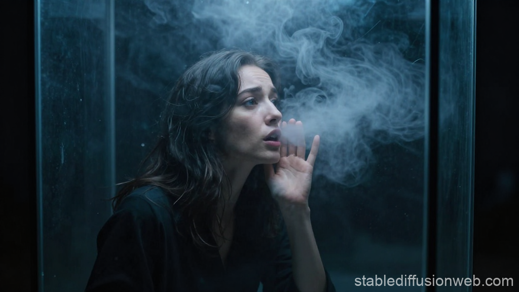 Woman Trapped in Glass Cage with Mist