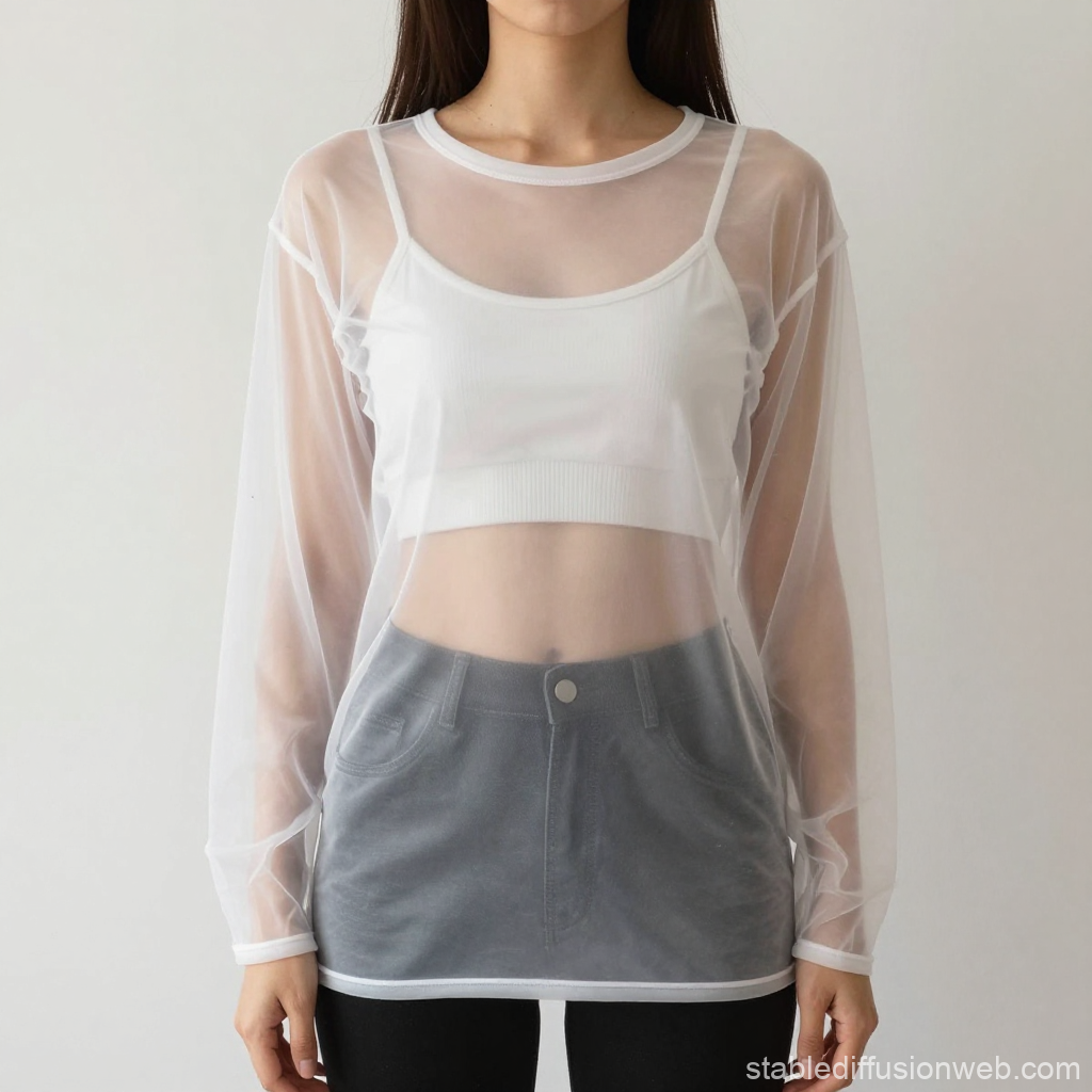 Woman Wearing Sheer Transparent Long Sleeve Top