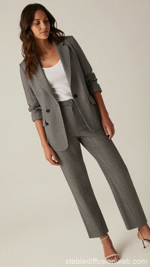 Woman Wearing Stylish Checked Suit with White Top