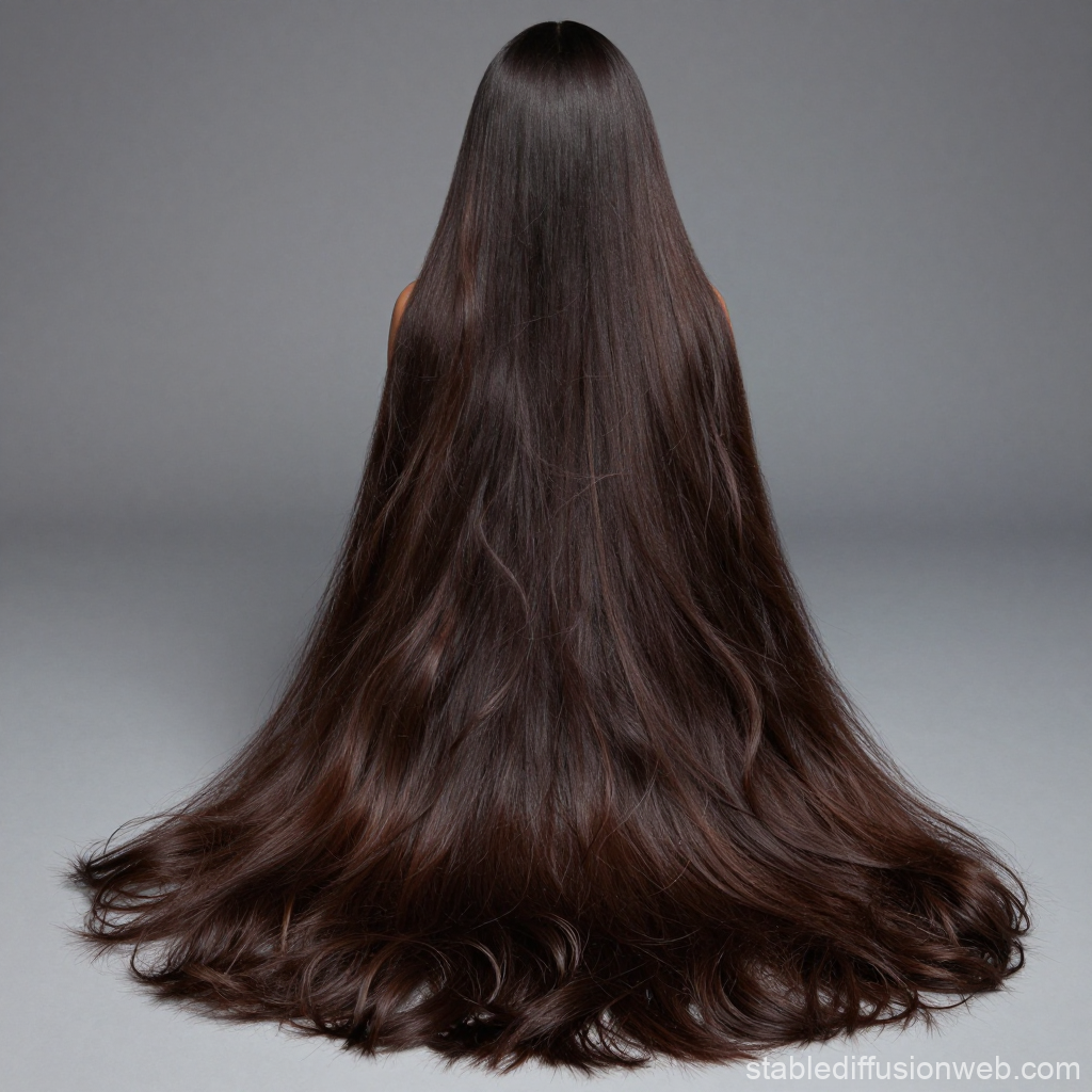Woman with Floor-Length Thick Hair from Back