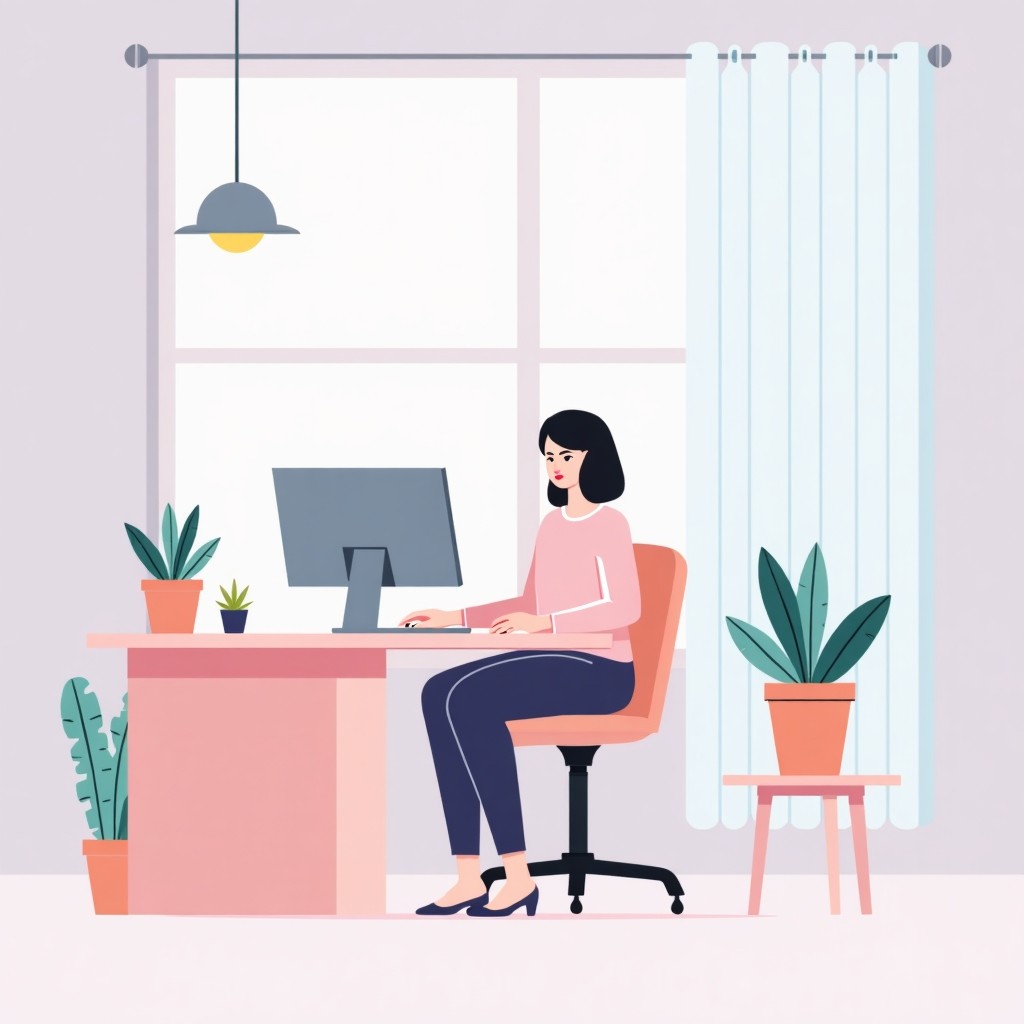 Woman Working at Desk in Modern Office