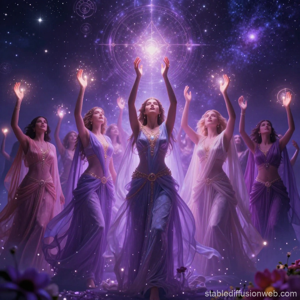 Women of Cosmic Energy in Ethereal Flowing Gowns