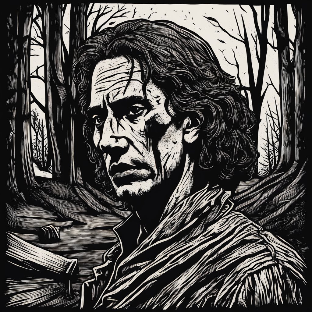 Woodcut Style Portrait of a Man in a Forest