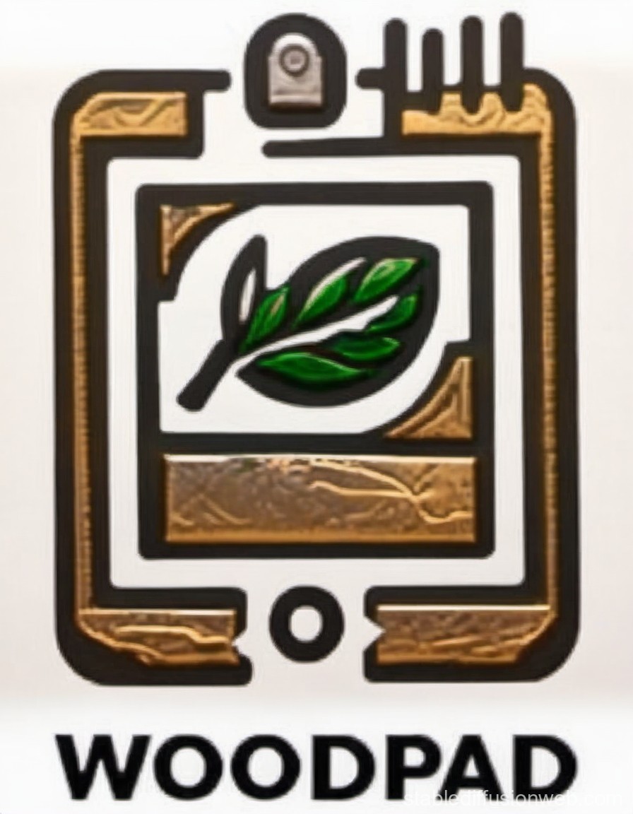 WoodPad Logo with Leaf and Wood Texture
