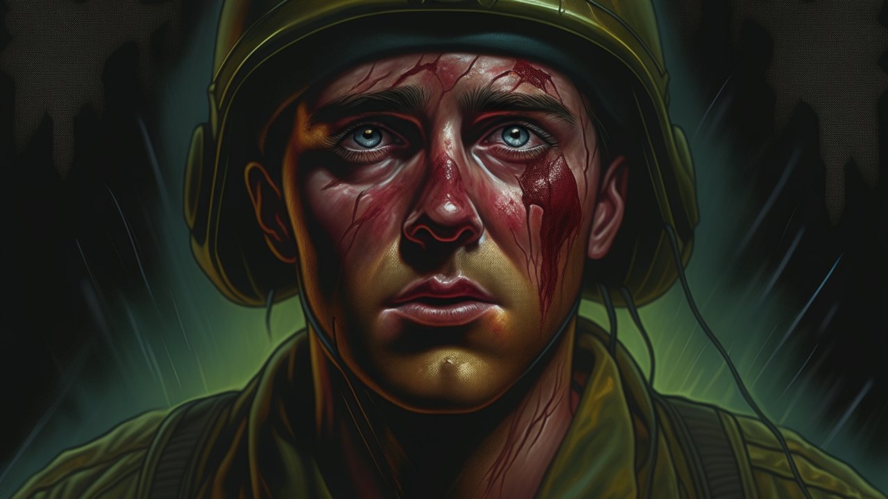 Wounded Soldier in Intense Realistic Portrait