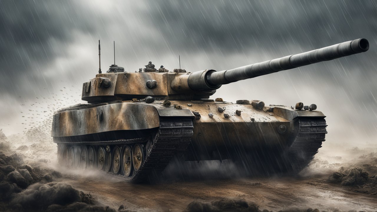 WW2 Tiger Tank in Rainy Battlefield