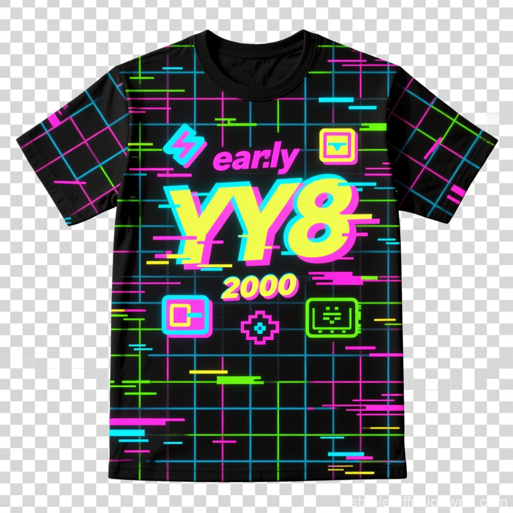 Y2K Retro Neon Grid T-Shirt Design