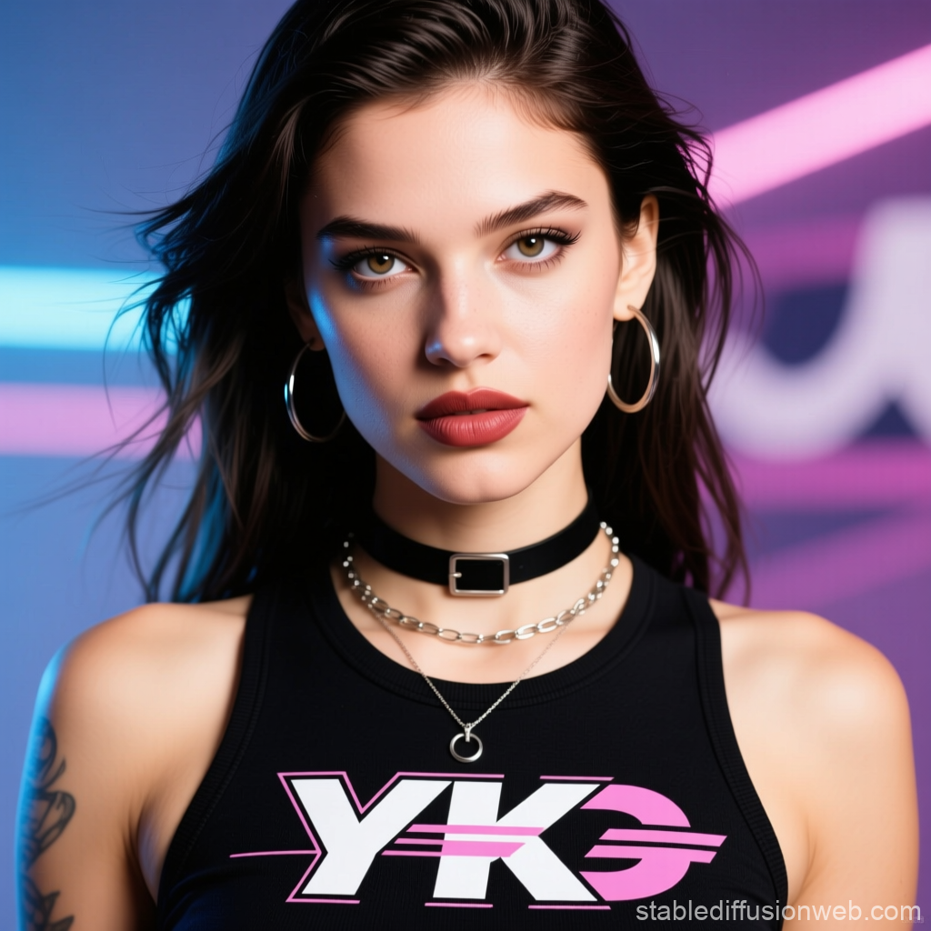 Y2K Style Woman with Hoop Earrings and Choker
