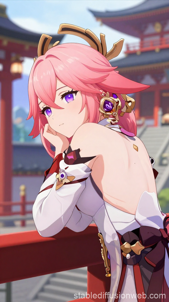 Yae Miko Character Portrait in Traditional Setting