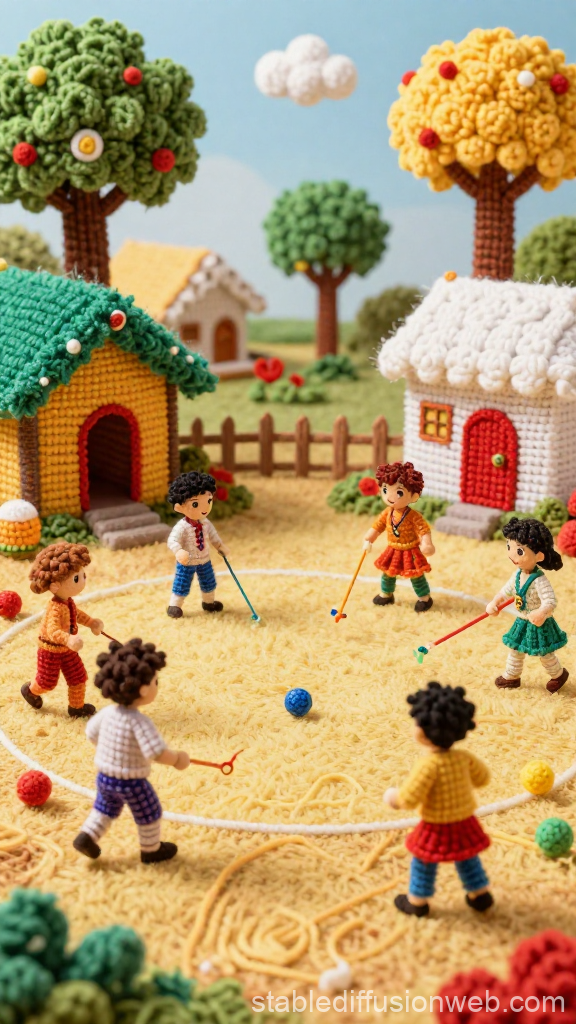 Yarn Village Playground with Children Playing