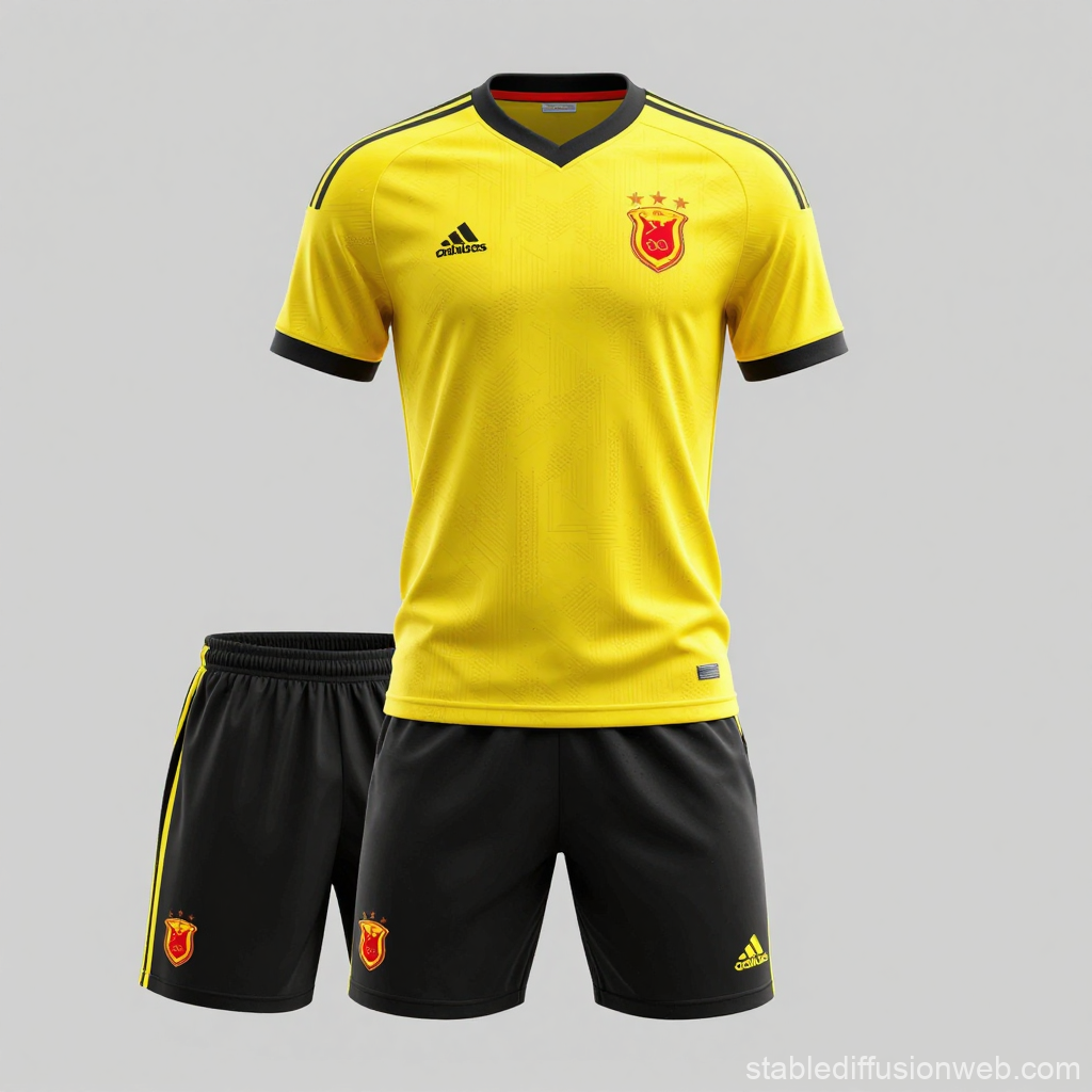 Yellow and Black Soccer Kit with Red Crest