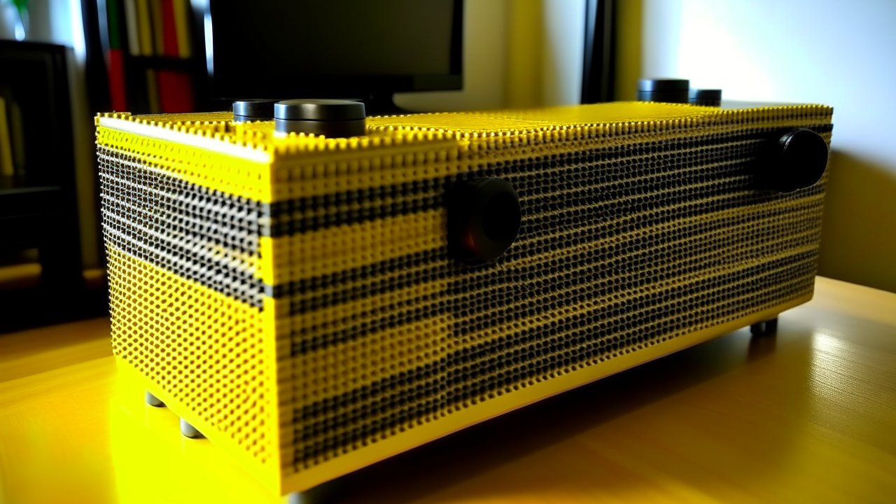 Yellow and Black Sound Bar Made of Building Blocks