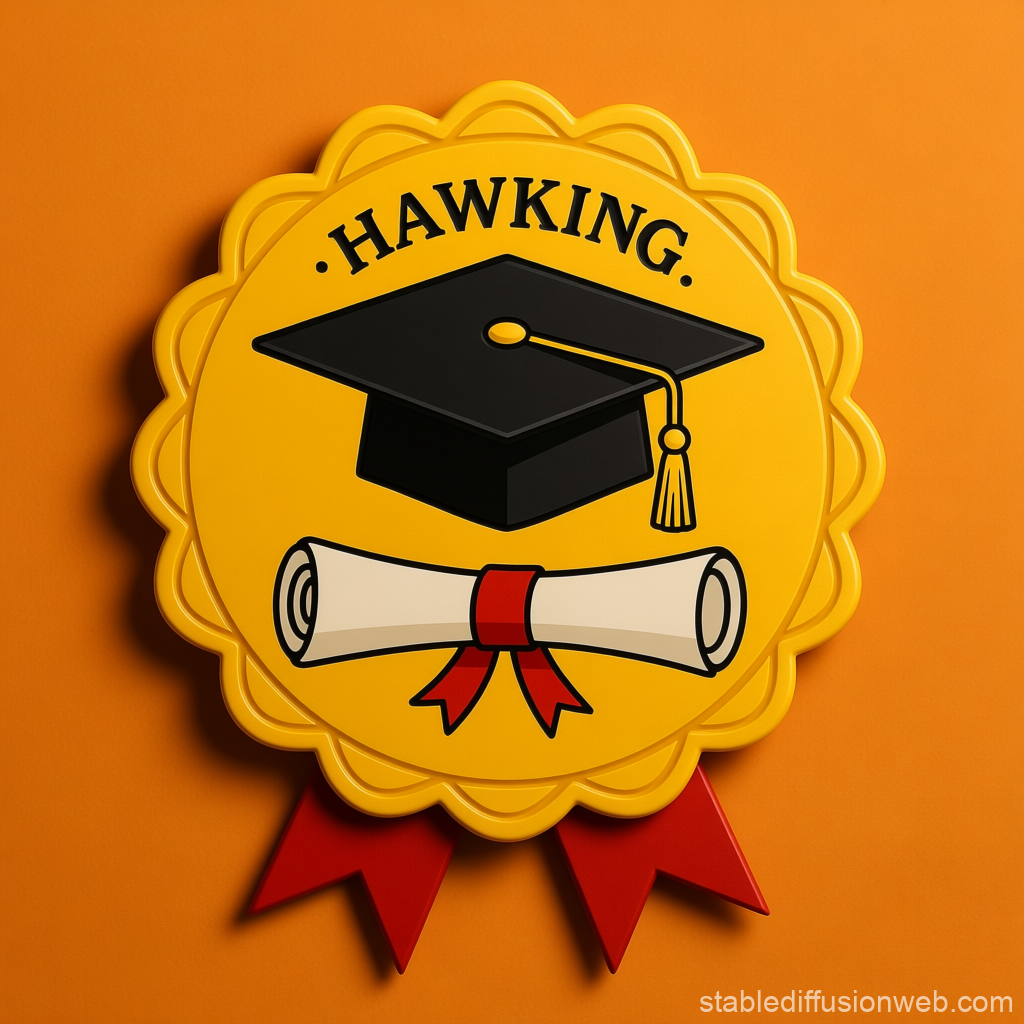 Yellow Graduation Badge with Cap and Diploma