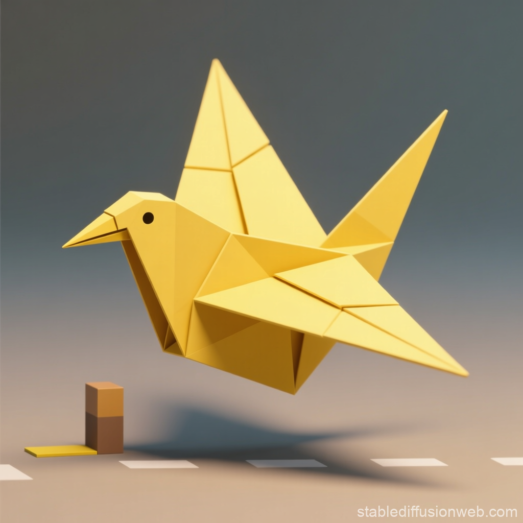 Yellow Origami Bird in Minimalist Setting