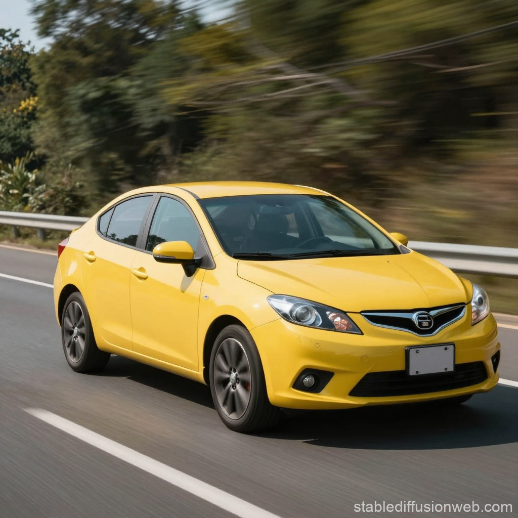 Yellow Sedan Driving on Highway