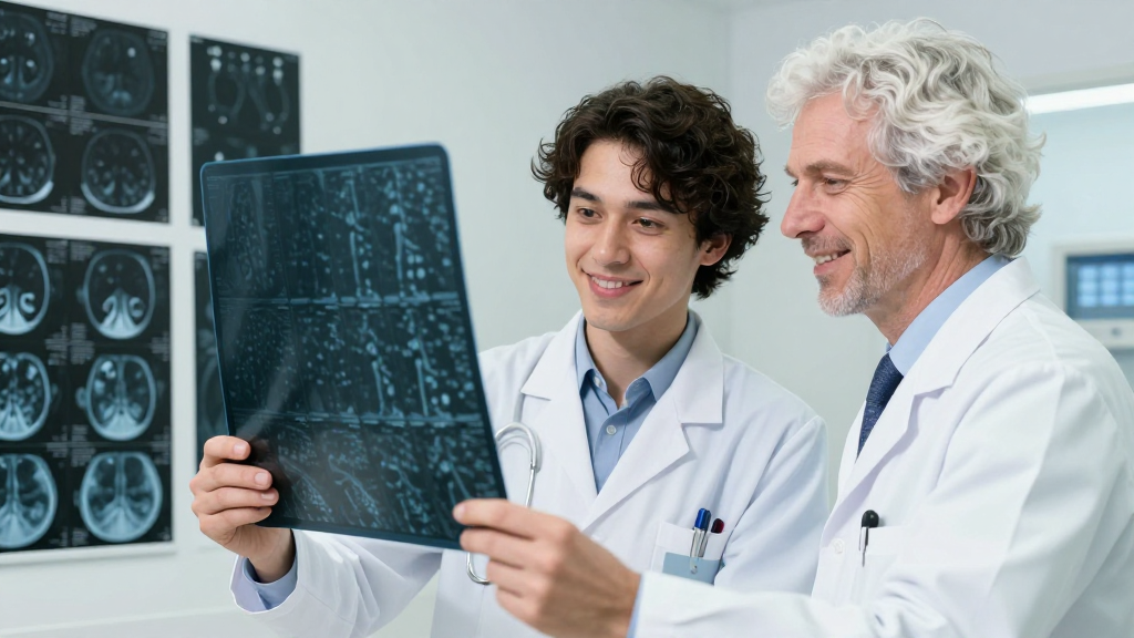 Young and Experienced Radiologists Reviewing X-Ray Images