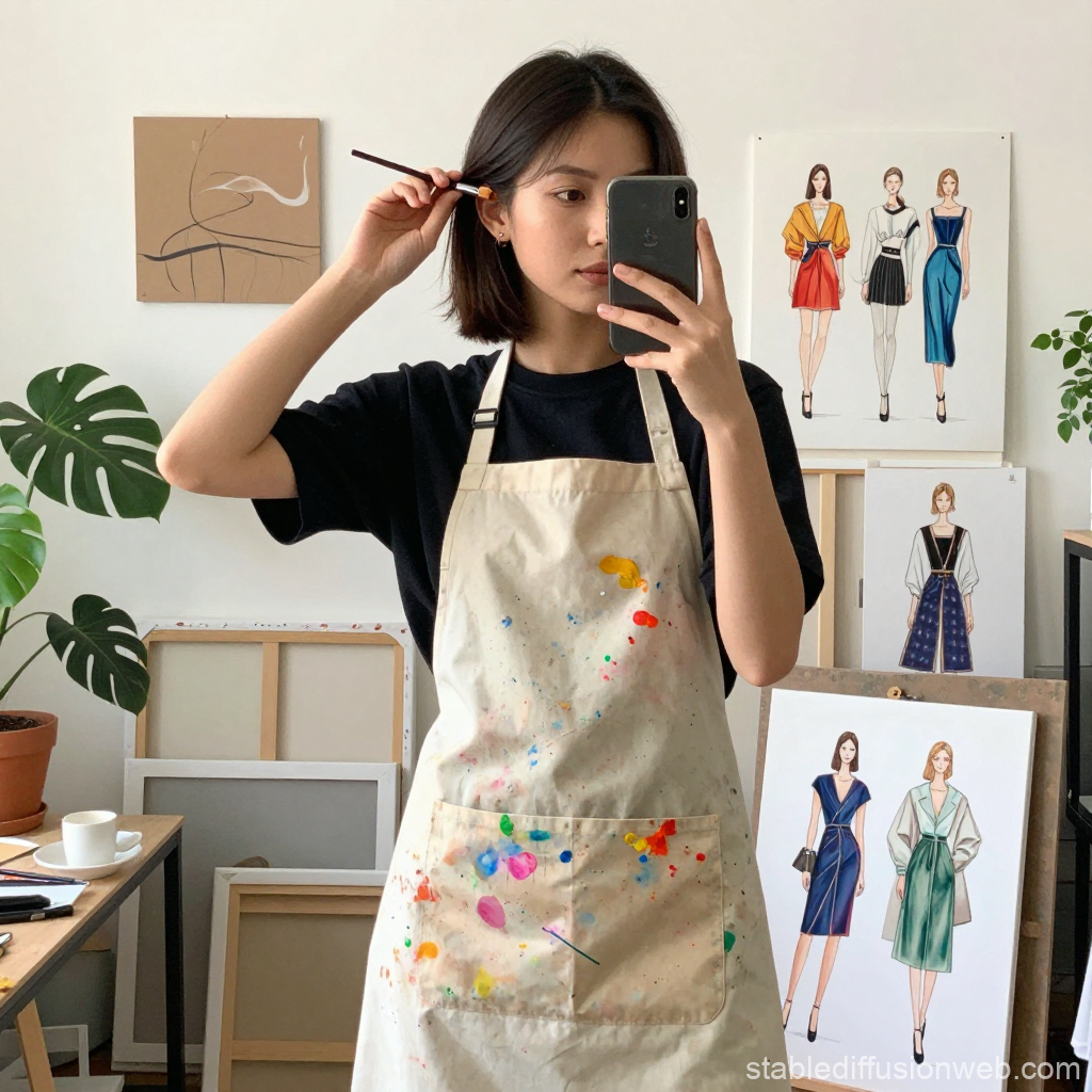 Young Artist Taking Mirror Selfie in Studio