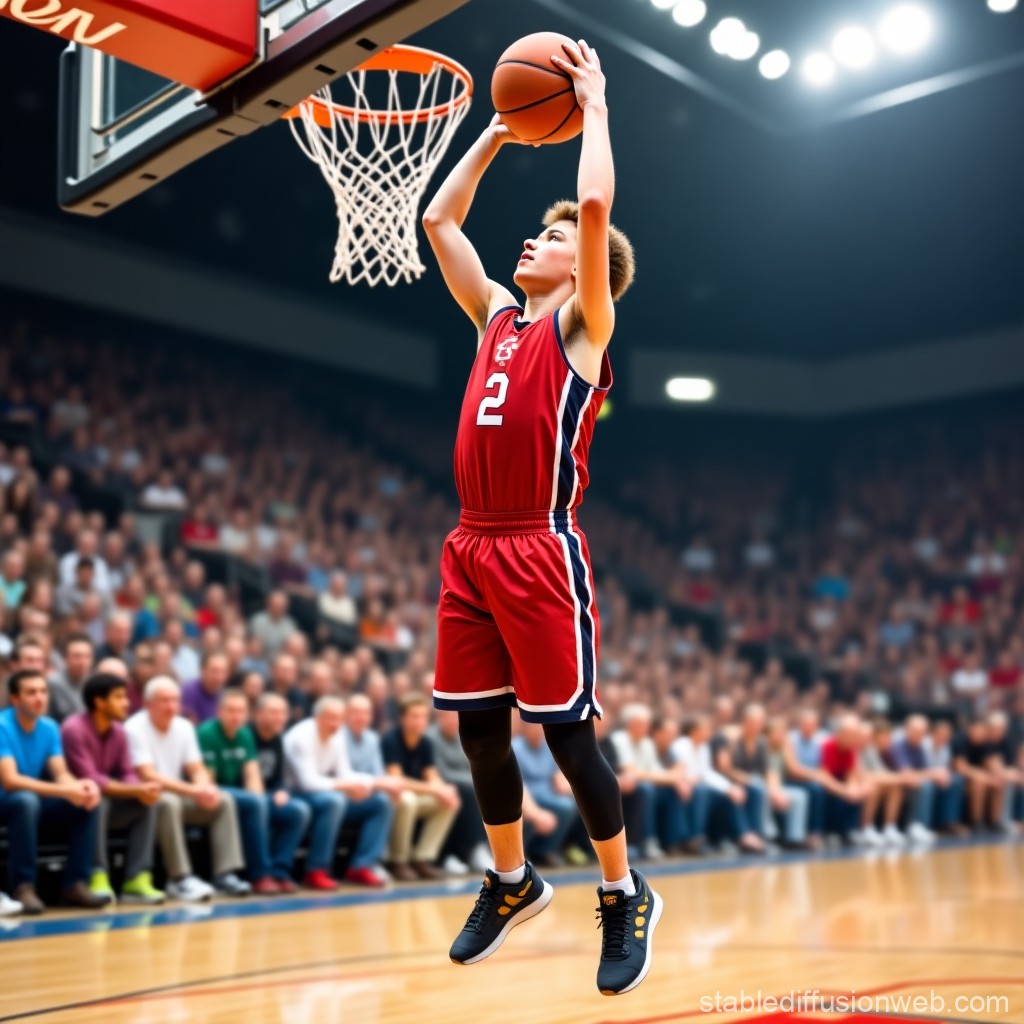 Young Basketball Player Jumping for a Dunk