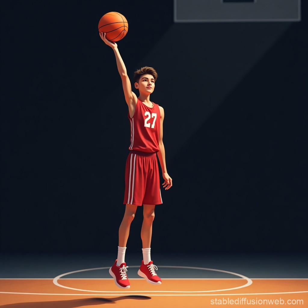 Young Basketball Player Reaching for a Shot