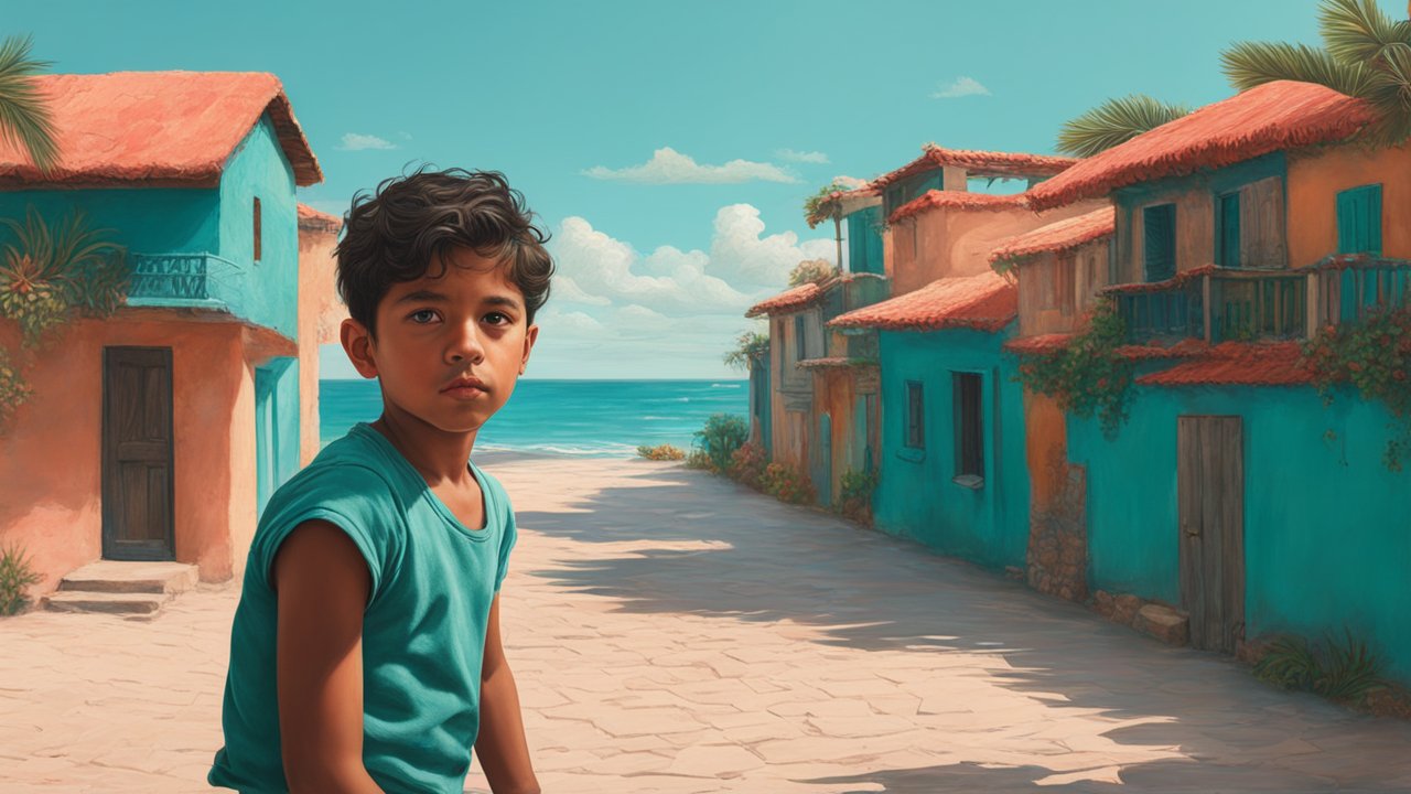 Young Boy in a Coastal Village Street