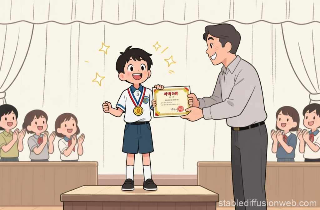 Young Boy Receiving Award on Stage