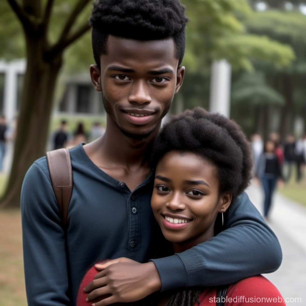 Young Couple Embracing Outdoors in a Park
