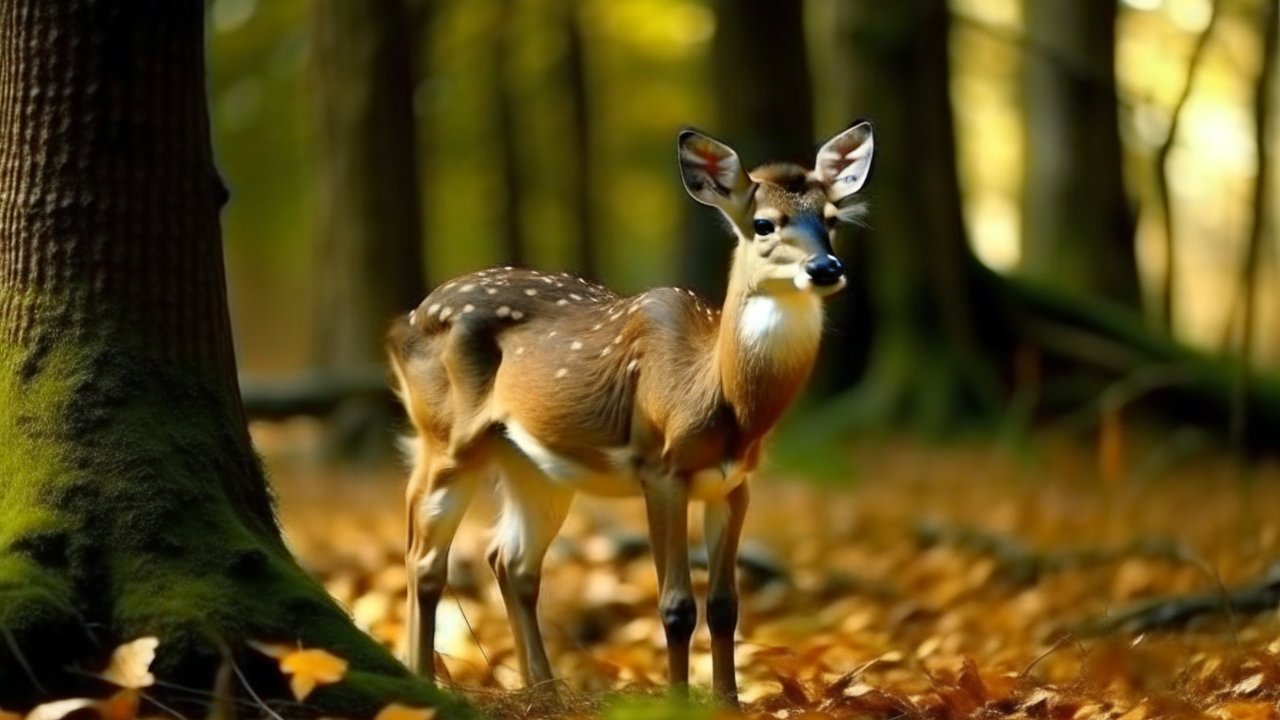 Young Deer Standing in Autumn Forest