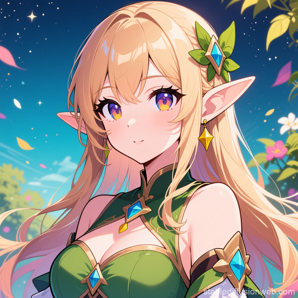 Young Elf Woman in Fantasy Anime Style