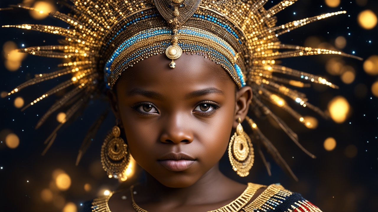 Young Girl in Ornate Traditional Zulu Headdress