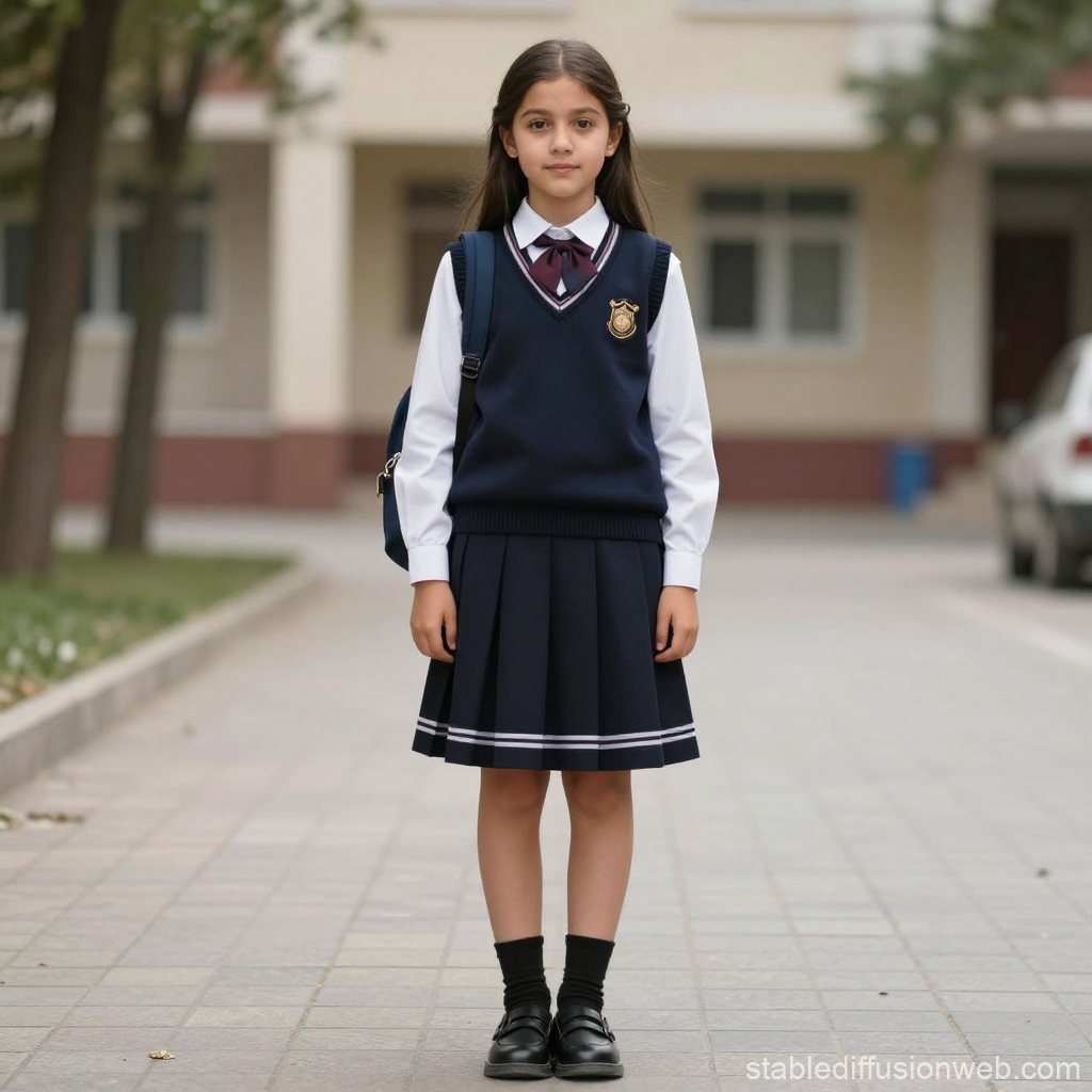 Young Girl in School Uniform Standing Outdoors