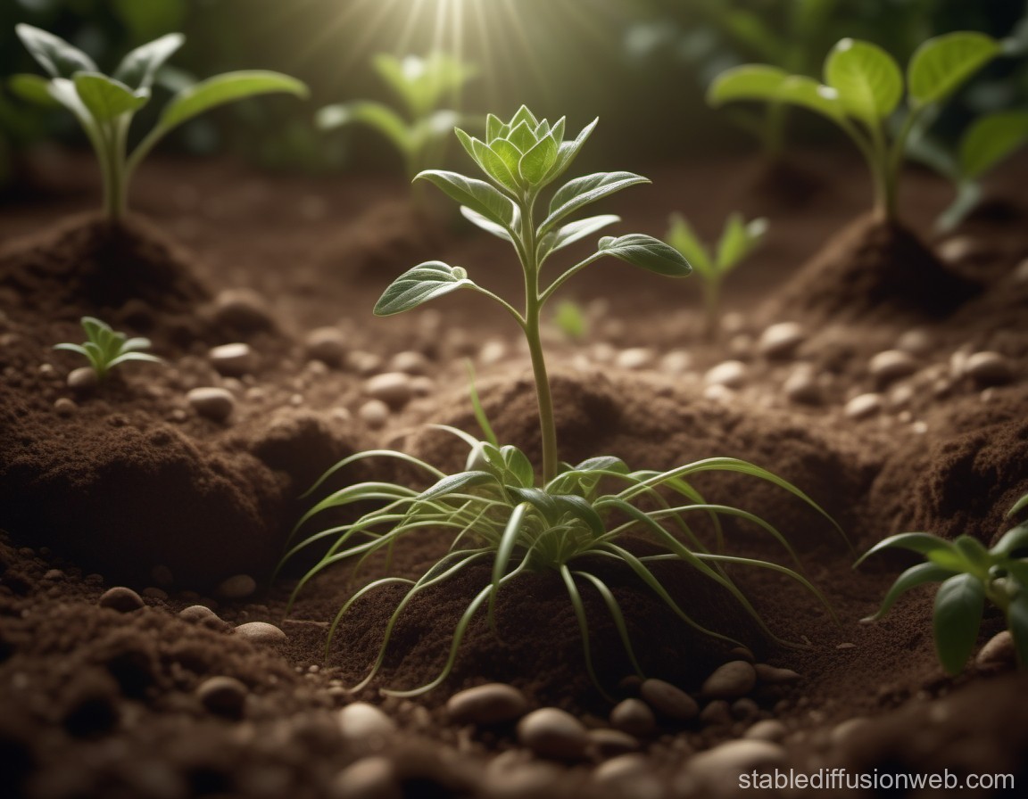 Young Green Seedlings Growing in Rich Soil