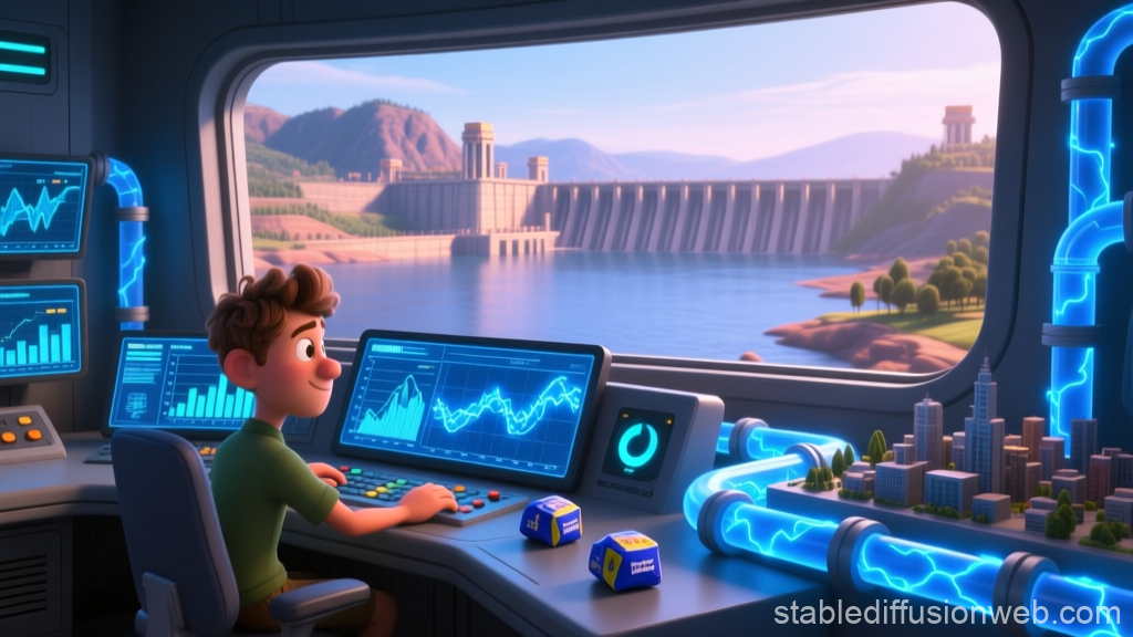 Young Male Monitoring Hydroelectric Dam Control Room