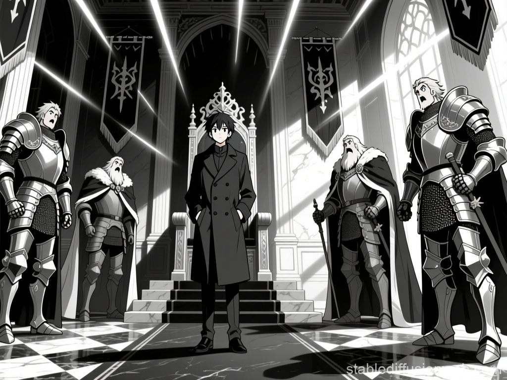 Young Man Commands Throne in Grand Hall