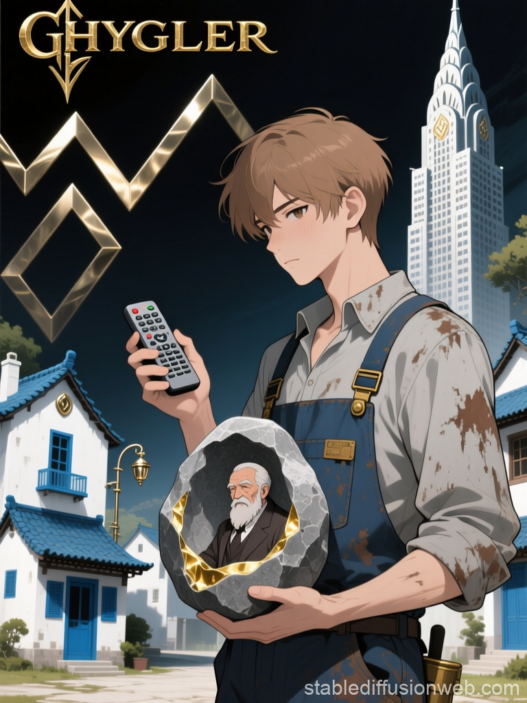 Young Man Holding a Stone with an Elderly Figure Inside