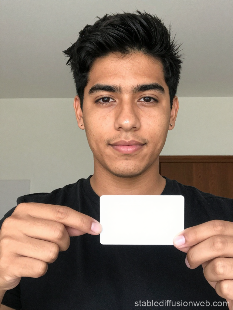 Young Man Holding Blank Card for Verification