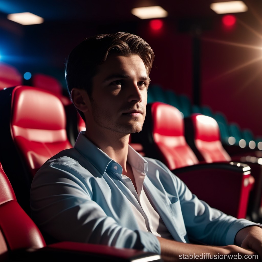 Young Man Sitting Thoughtfully in a Modern Theater