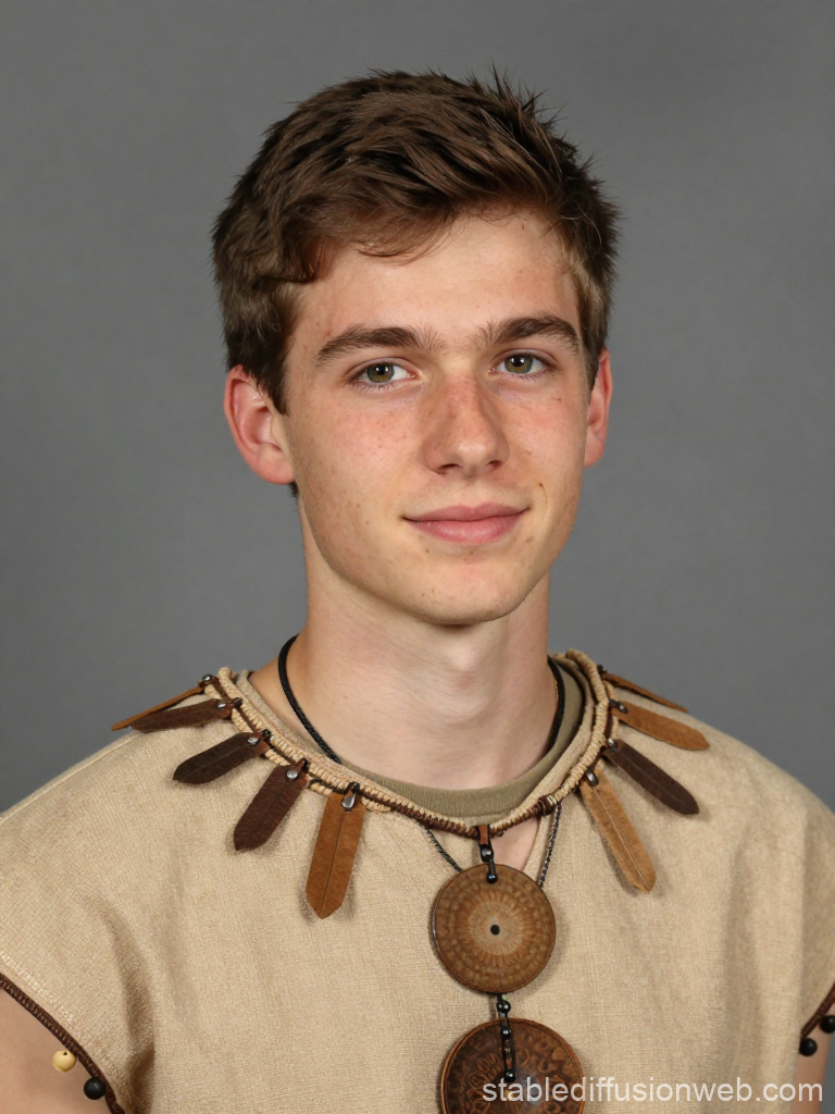 Young Man Wearing Traditional Tribal Necklace
