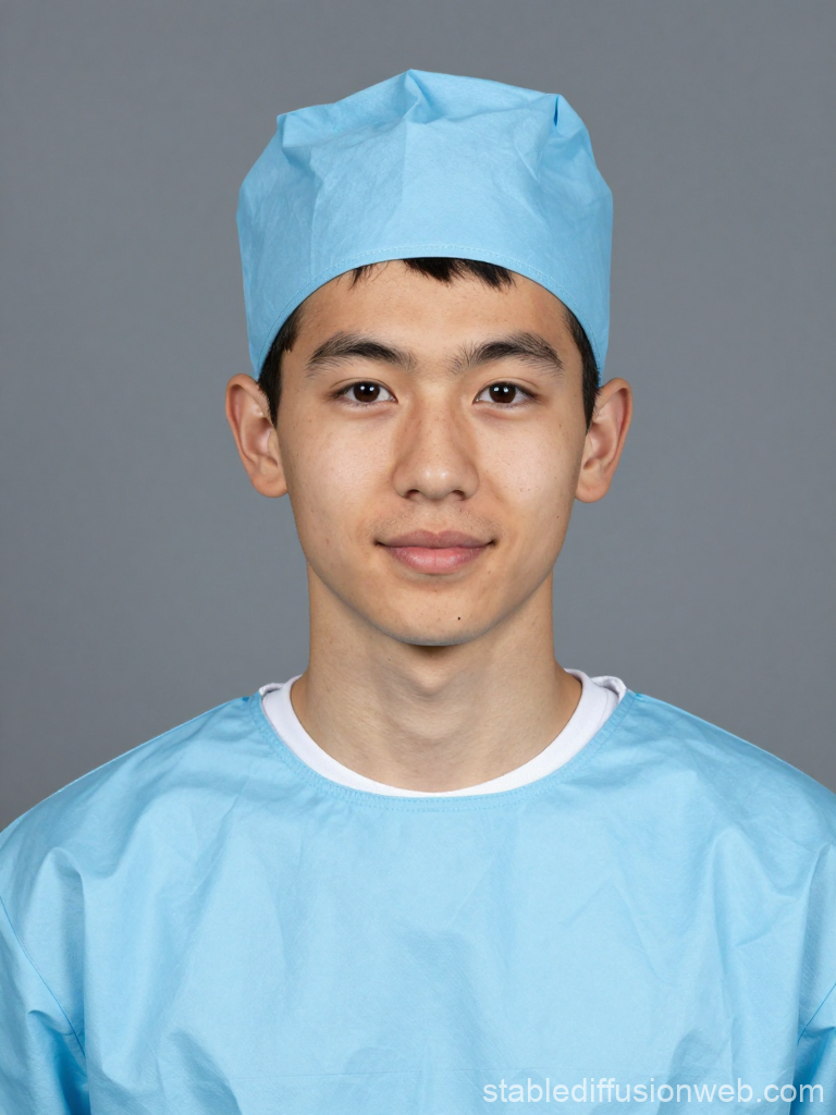 Young Medical Professional in Blue Scrubs and Cap
